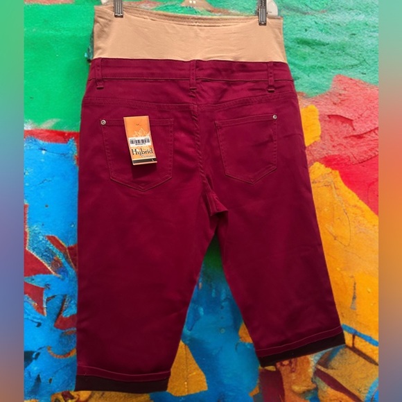 NWT Women's Maternity Denim Cropped Over The Belly Shorts Burgundy Size L - Picture 7 of 7